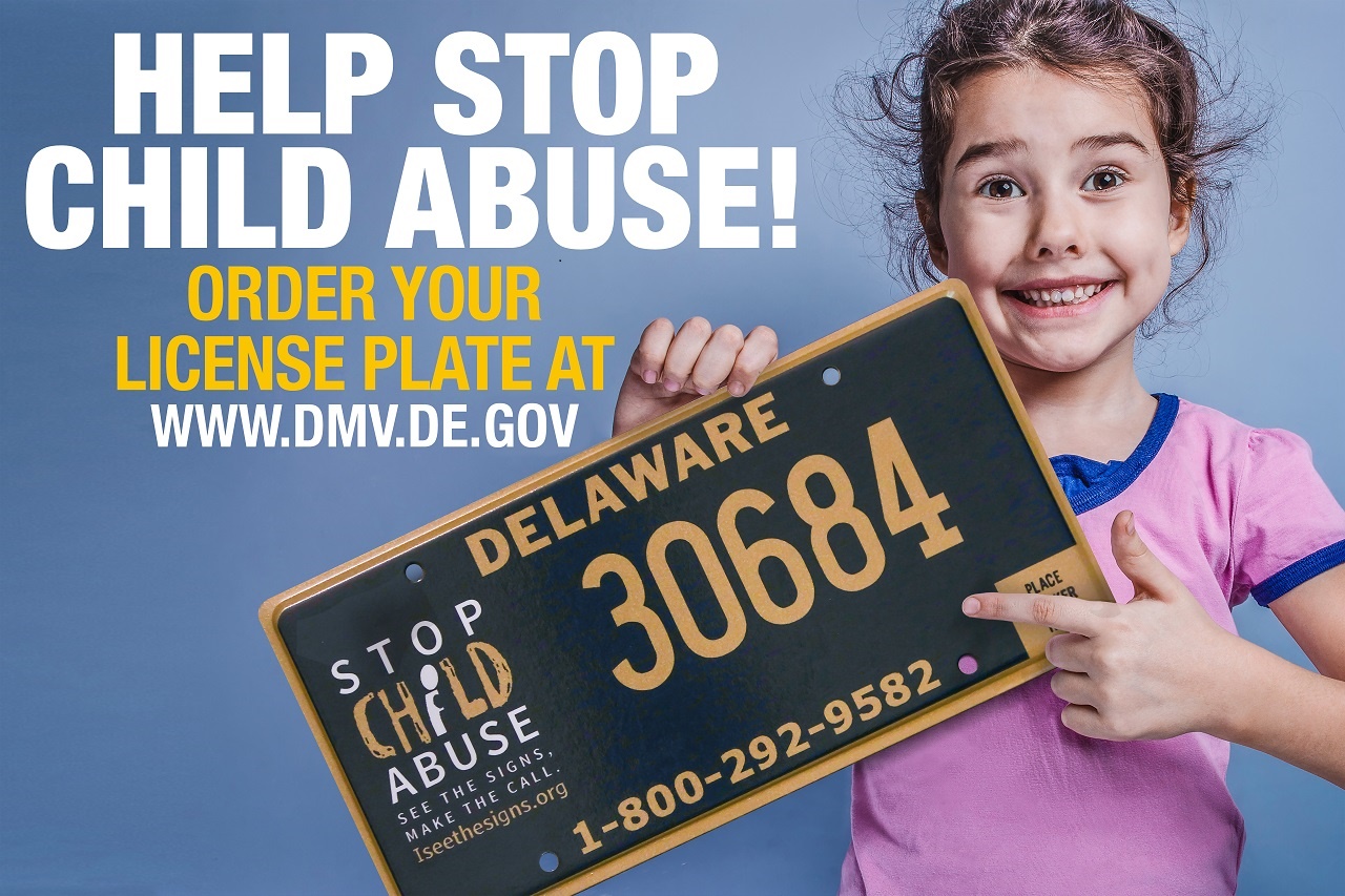 Stop Child Abuse License Plate - Order at www.dmv.de.gov